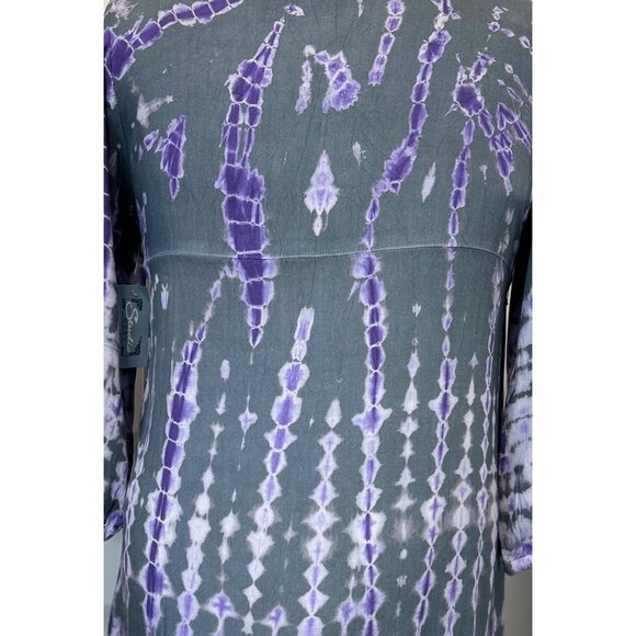 Studio West Women’s PL Tie-Dye V-Neck Top With Lace Detail Grey/Plum Boho Chic - Picture 6 of 11